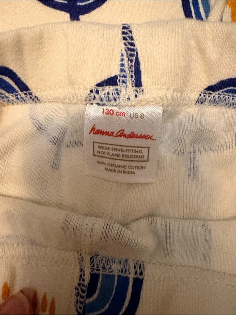 Hanna Andersson Cream Pajama Set with Blue and Yellow Menorah Print